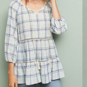 Anthropologie Eri + Ali Tiered Plaid Tunic